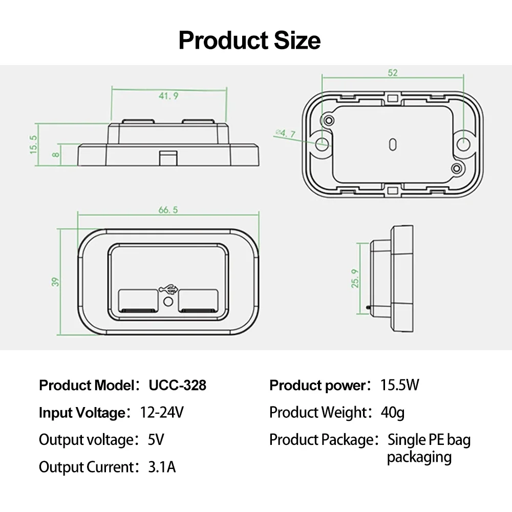 12V RV USB Outlet, 18W QC3.0 USB A Port & 30W PD USB C Port, Surface Mount Charging Socket Panel with LED Light for Car Marine