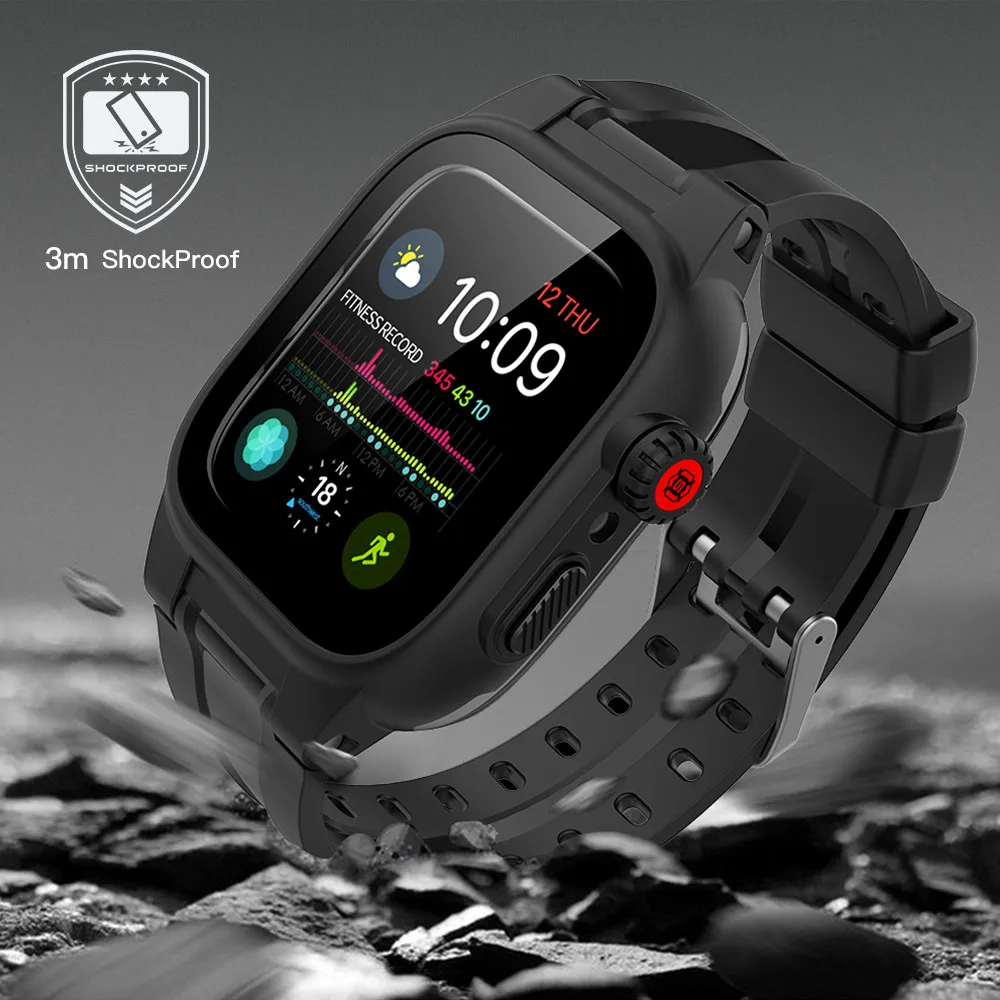 IP68 Waterproof Sport Watch Cover for Apple Watch Series 8 7 6 5 4 SE For iWatch S8 S7 45mm 44mm 41mm 40mm Silicone Strap Case