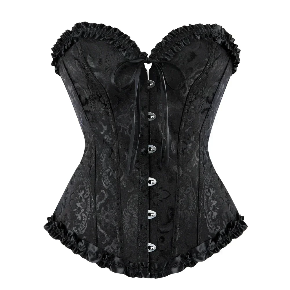 lingerie Women Overbust Corset Korset Basques Floral Lace Top Bustier Jacquard Lingerie Corselet
