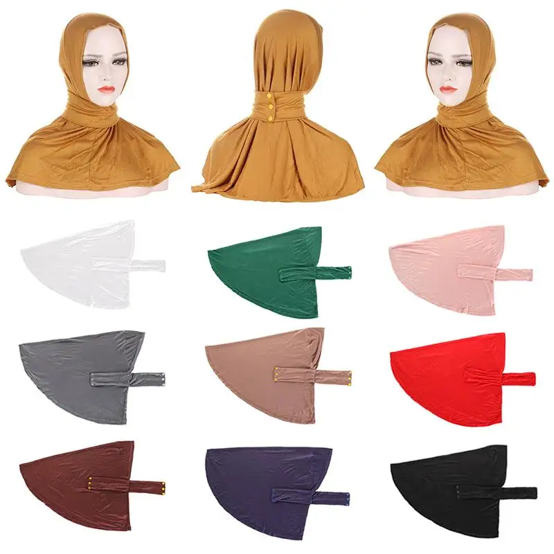 2022 New  Ready to Wear Snap Fastener Muslim Hijab for Women Full Cover Head Wrap Islam Turban Bonnet Hijab Scarf Turbante Mujer