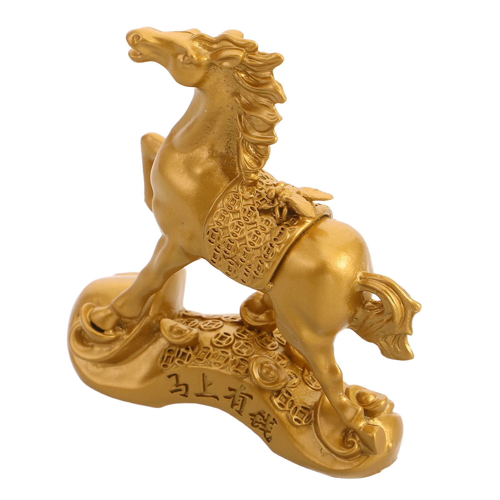 

2026 Year of The Horse Statue Golden Alloy Standing Horse with Golden Ingot for Feng Shui Wealth Luck Decor Desktop Shelf Office