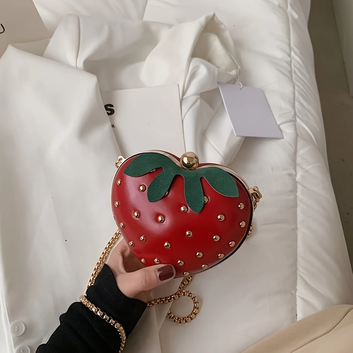 Fashion Girly love strawberry  can date gift chain crossbody shoulder bag PU