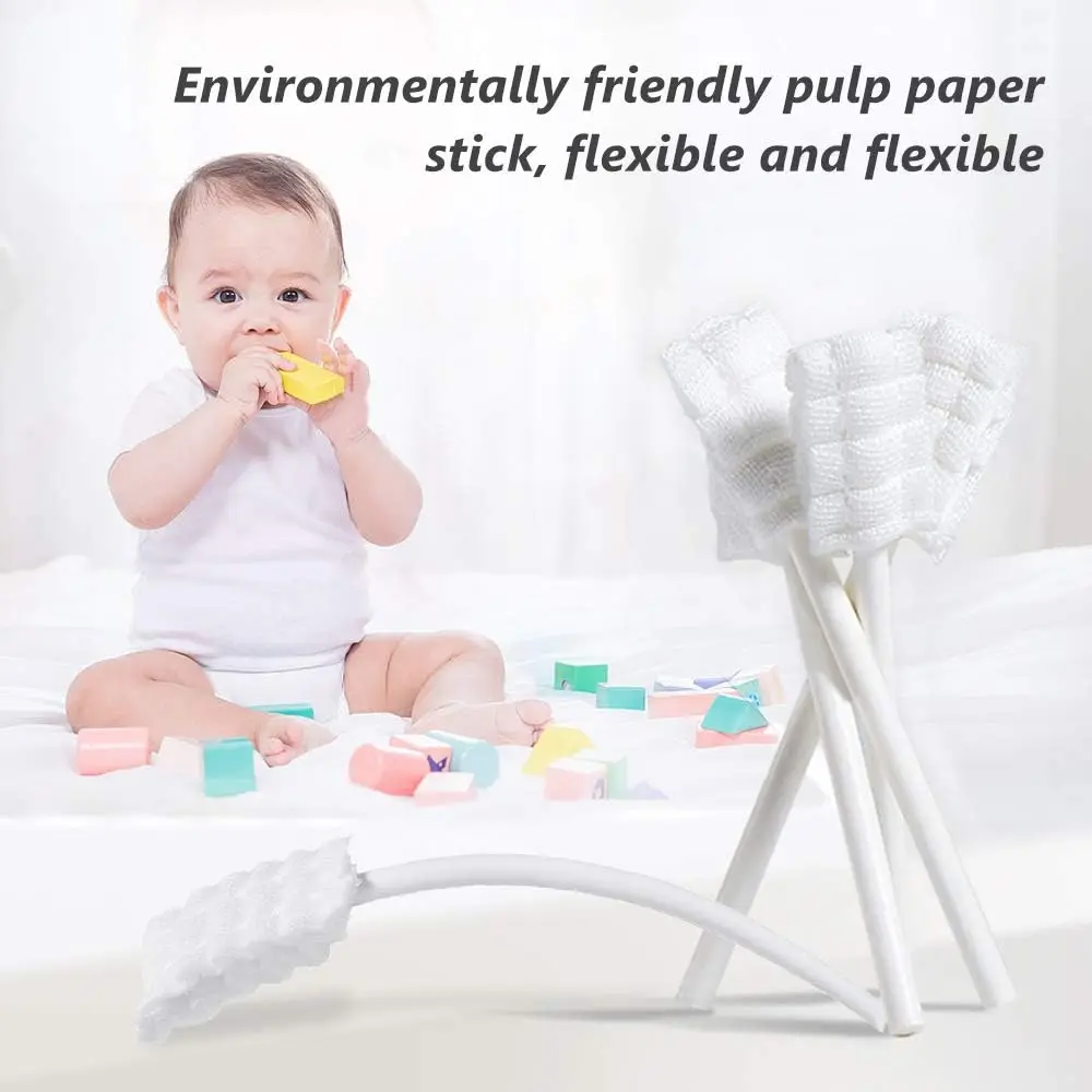 120 pcs Baby Oral Disposable Cleaner Newborn Milk Teeth Gauze Toothbrush Oral Cleaning Stick Baby Tongue Washing Tongue Artifact