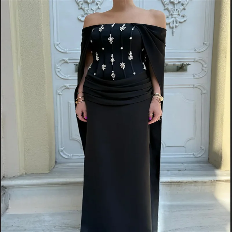 

Customized Shiny Rhinestones Sheath Black Wedding Dress Off The Shoulder vestidos de noiva Floor-Length Formal Evening2025