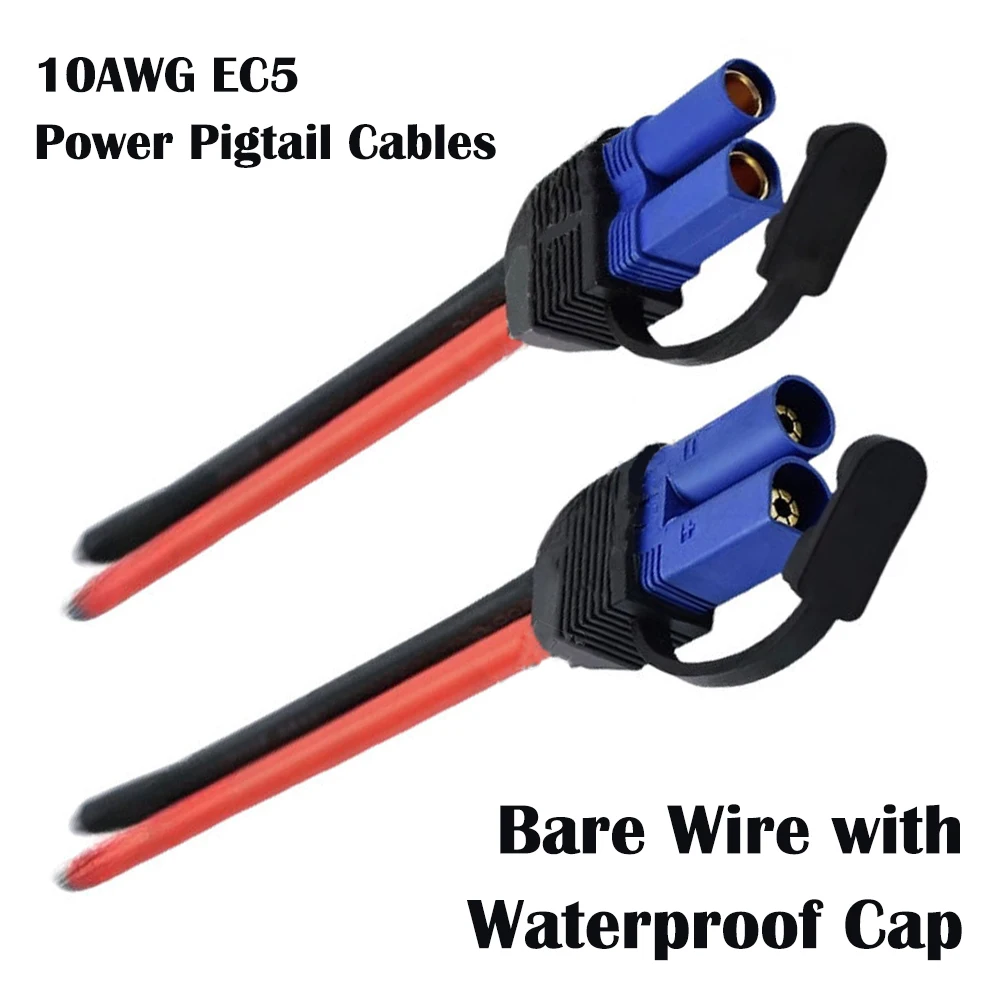 EC5 Male Female Pigtail Cable 10AWG Bare Wire End With Waterproof Cap 15cm 30cm Optional Heavy‑Duty Power Cord For Car Battery