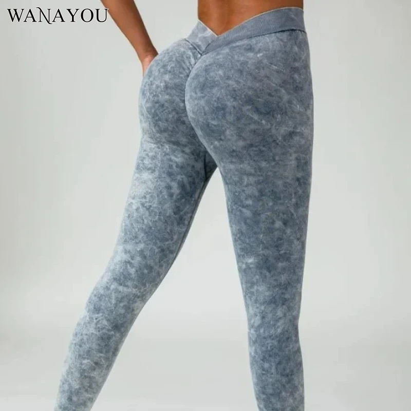 

WANAYOU Seamless Women's Yoga Pants with V-fold Back, Tight Fitting Leggings for Exercise, and Curling Pants for Workout