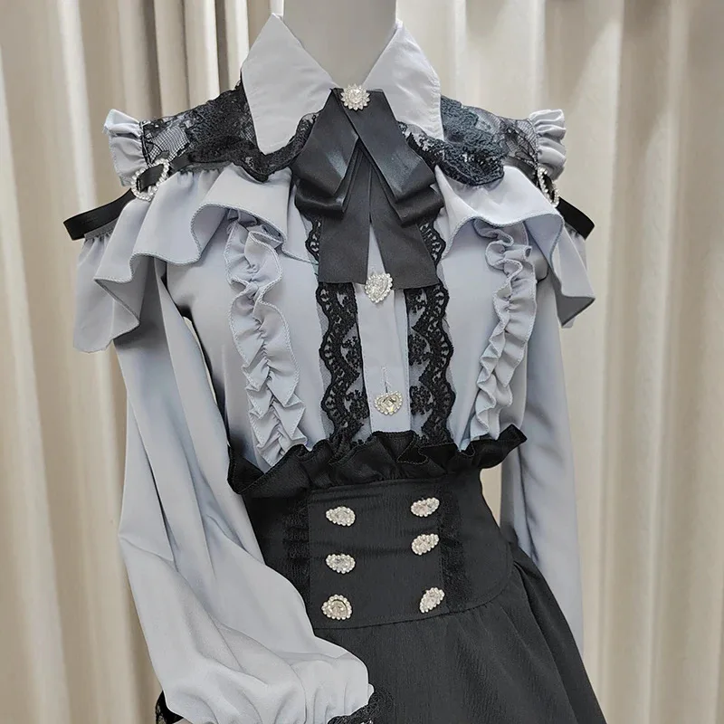 

Kawaii Women Shirts Jirai Kei Lolita Y2K Cute Japanese Style Blouse Elegant Long Sleeve Sweet Tops Casual Aesthetic Shirt 2024