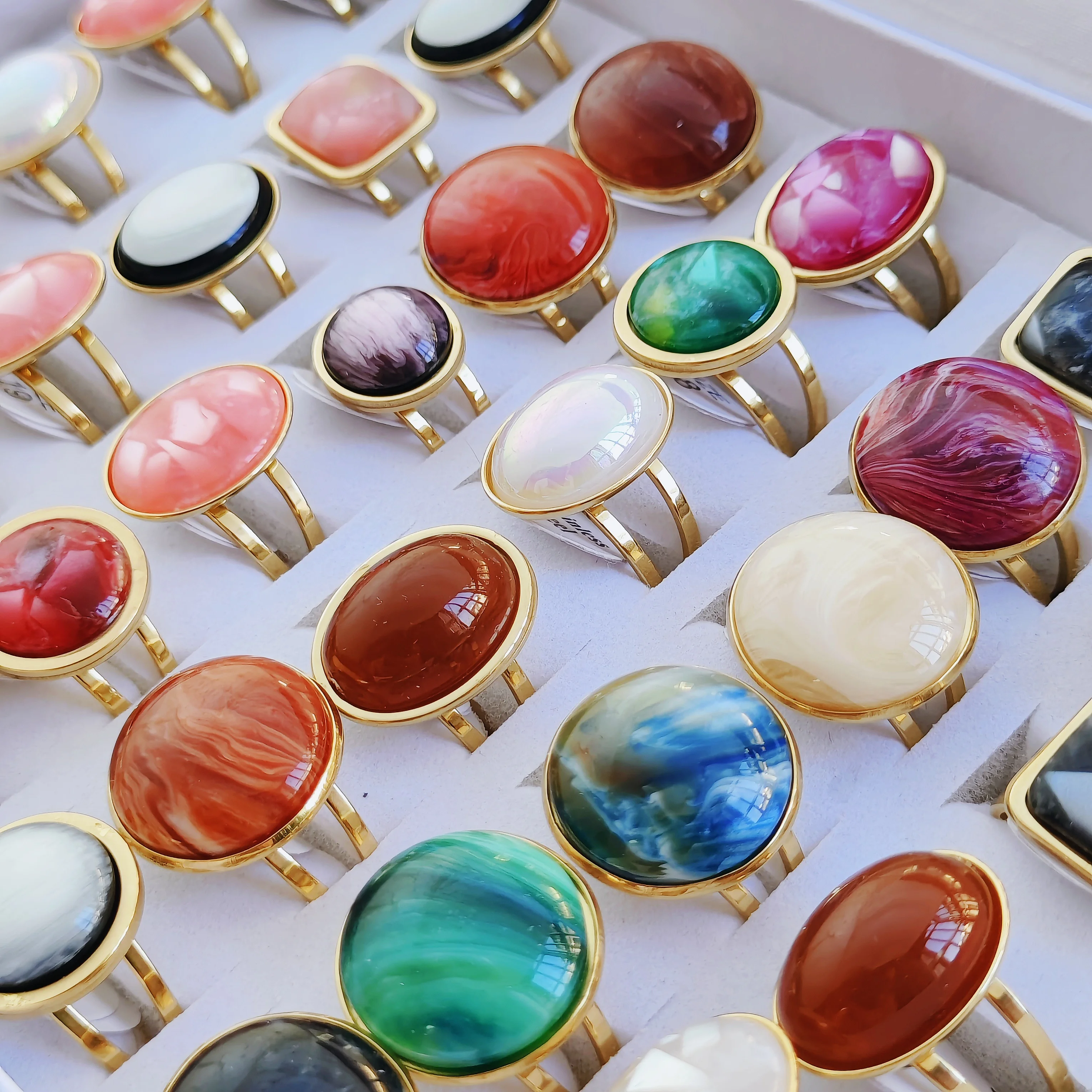 30pcs/lot Vintage Oval Colored Stainless Steel Ring Court Style Men and Women Fashion Jewelry Gifts Wholesale