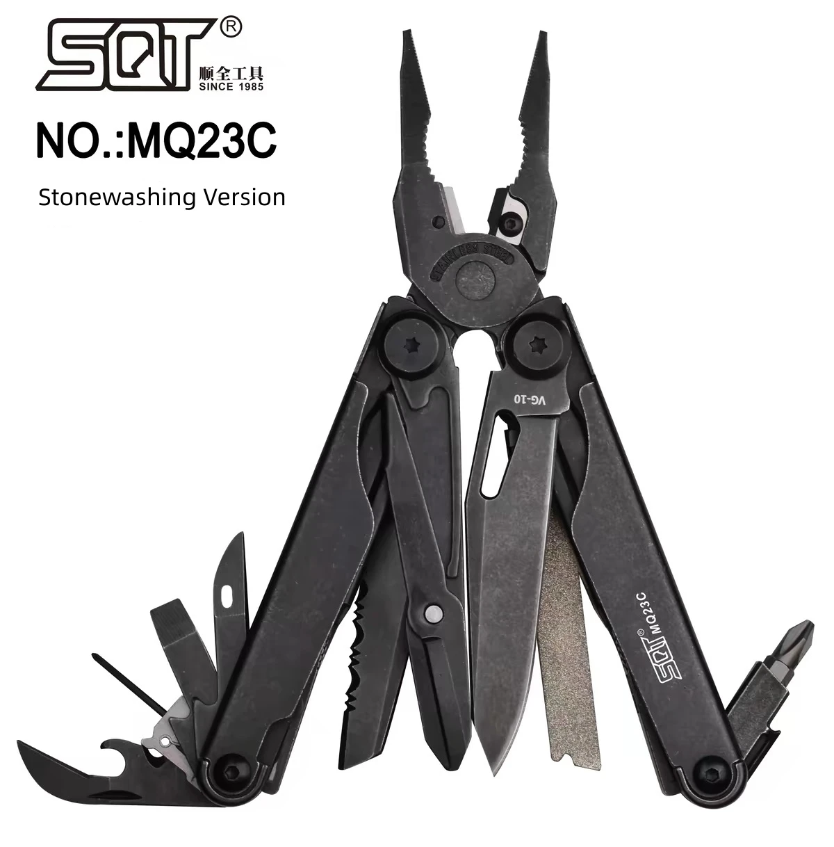 SQT MQ23C VG10 Stone Washing Multi functional folding manual pliers with Window breaker batch head for Outdoor Emergency Daily