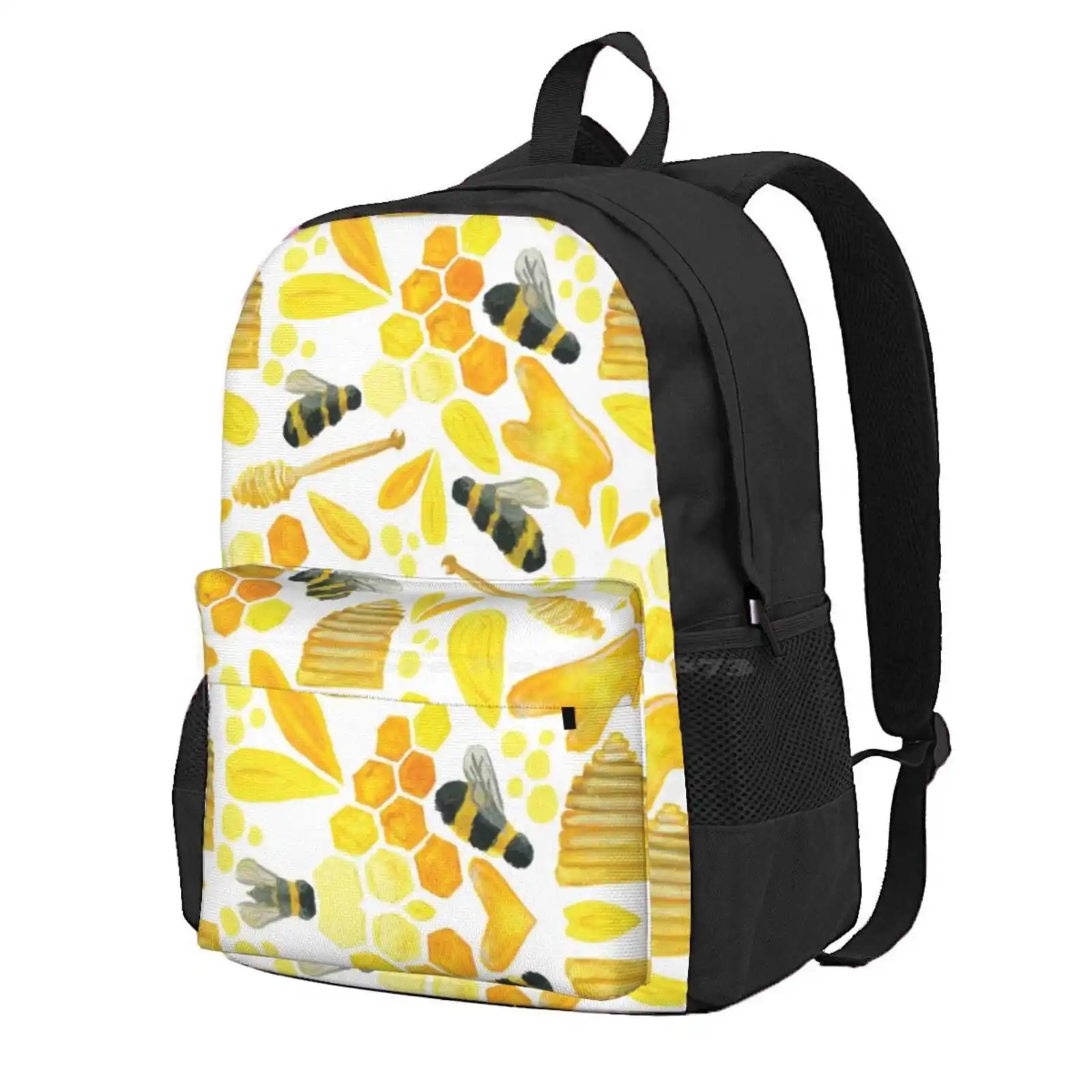 The Bee'S Knees Hot Sale Schoolbag Backpack Fashion Bags Patterned Honeycomb Nature Animal Yellow