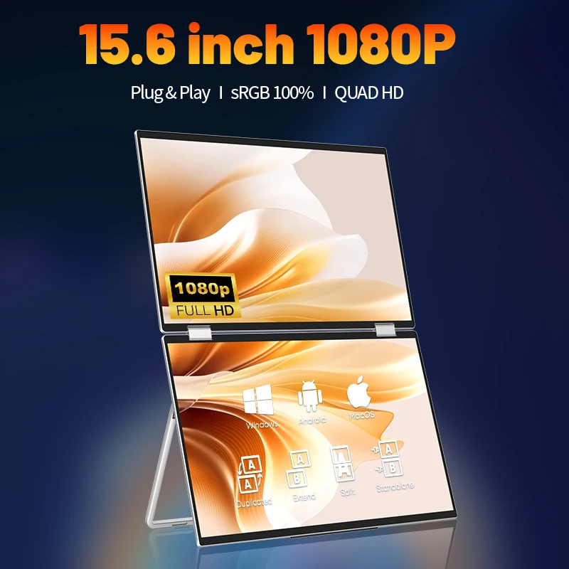 New 15.6 Inch 1080P Portable  Portable  Dual Laptop Extender External Triple Screen Display