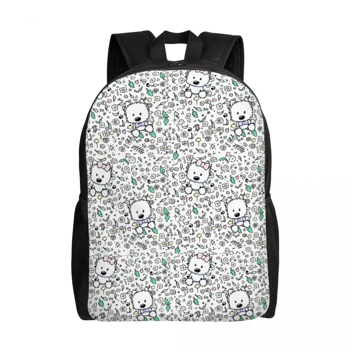 Westie Puppy Doodles Travel Backpack Women Men School Laptop Bookbag West Highland White Terrier Dog College Student Daypack Bag