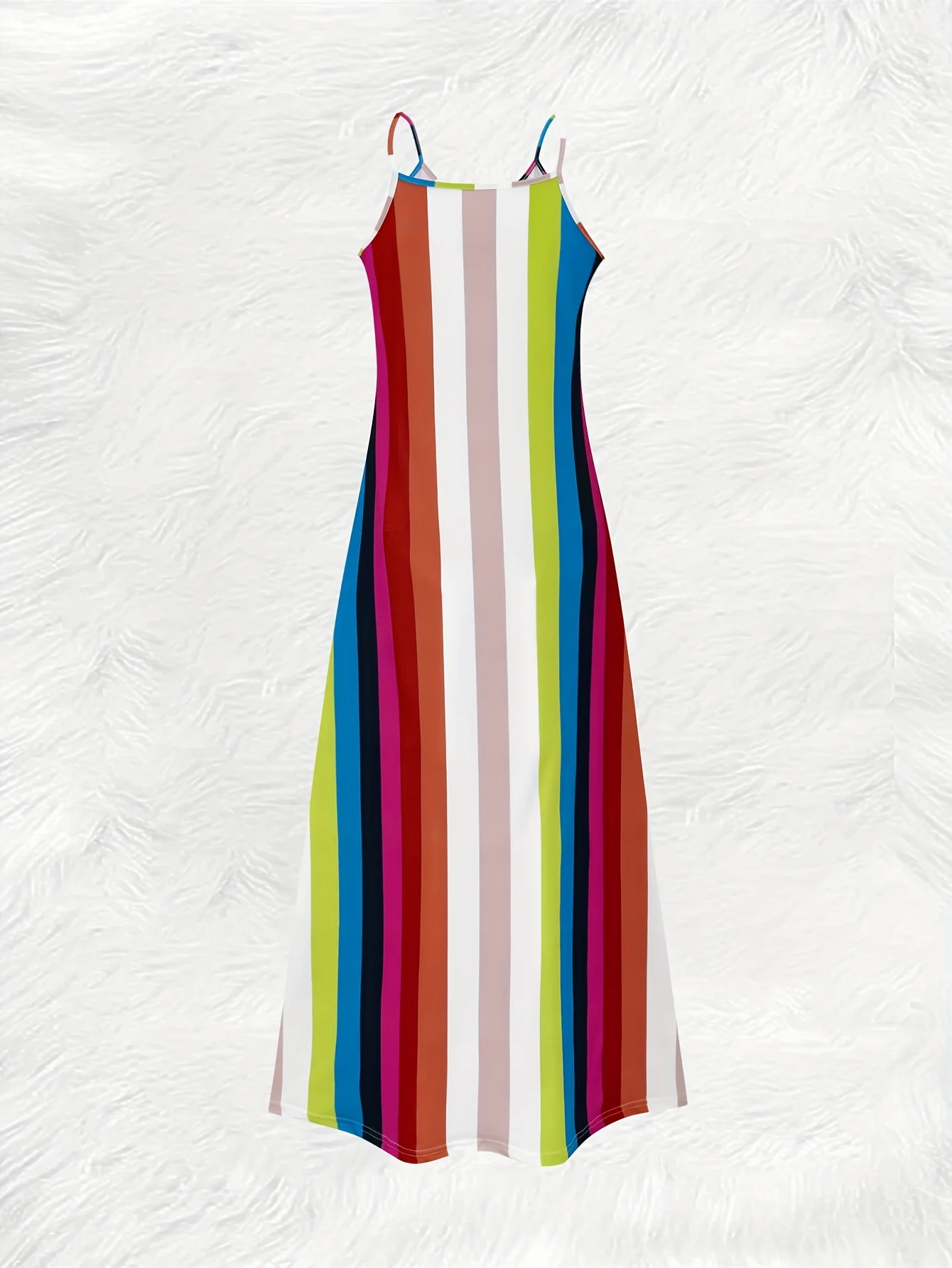 Printed Design Casual Statement Contrast Striped Full Print Slip Dress