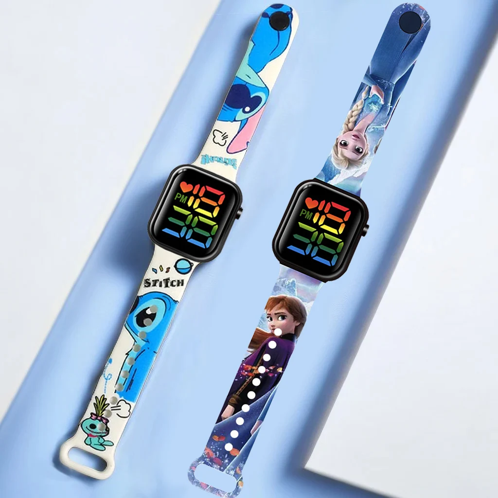 Disney Stitch & Lio Digital Watches Stitch Fashion Cartoon Action Printing Anime LED Type Watches Kids Watch Birthday Gifts