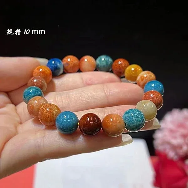 Natural Coral Jade Multicolor Bracelet for Men and Women - Handmade 10mm Bead Bracelet for Good Luck, Blessing and Fortune