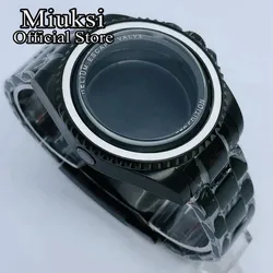 Miuksi 44mm black watch case sapphire glass fit NH35 NH36 ETA2824 2836 Miyota8215 Mingzhu DG2813 3804 PT5000 movement
