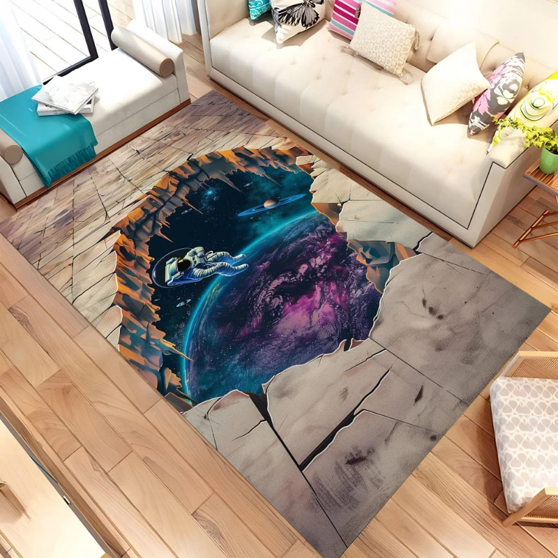 3D Crack Space Astronaut print Rug,lounge coffee table rug,entrance hallway,study Welcome rug,Non Slip Rug,Souvenir
