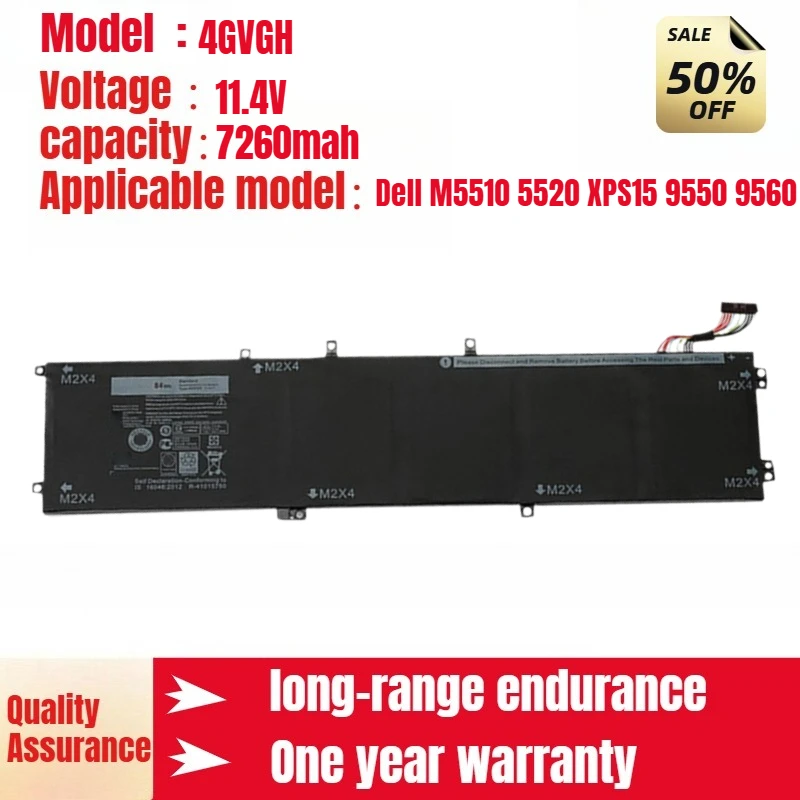 بطارية الكمبيوتر المحمول Dell M5510 5520 XPS15 9550 9560 4GVGH RRCGW 11.4V 7260mah