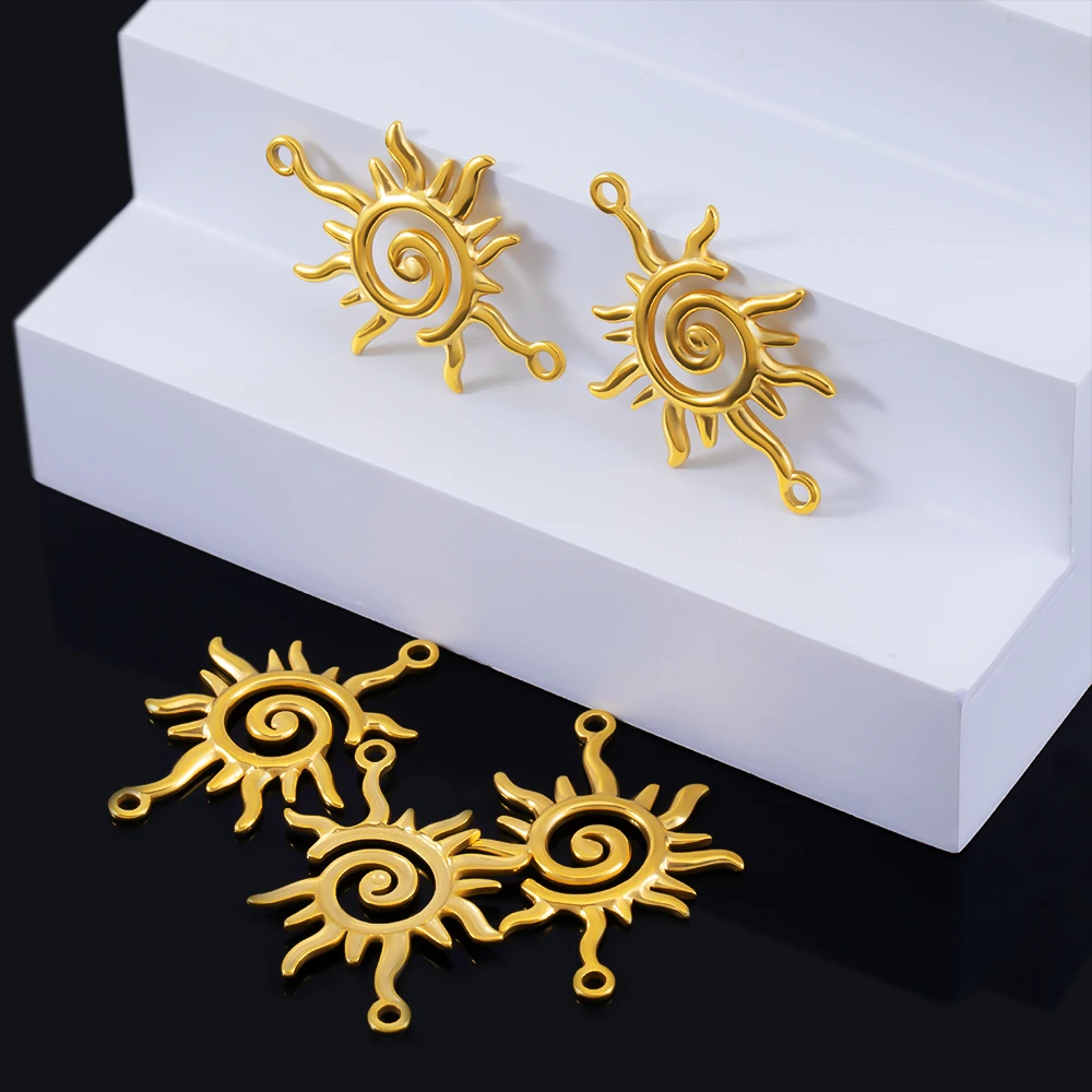 2pcs Stainless Steel Flame Sun Ray Double Hole Pendant Connector for DIY Earrings Bracelet Jewelry Making Supplies Accessories