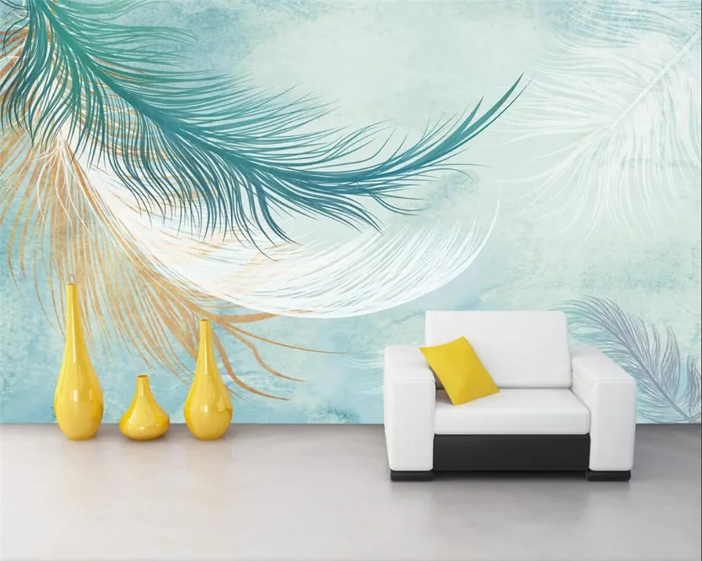 Custom European wallpaper watercolor small fresh feather bedroom living room background wall painting decoration 3d wallpaper