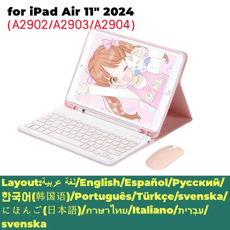 

For iPad Air 6th 11" 2024 Case Wireless Bluetooth Keyboard Cover Stand Mouse Russian Spanish Korean Arabic Hebrew Keyboard Funda