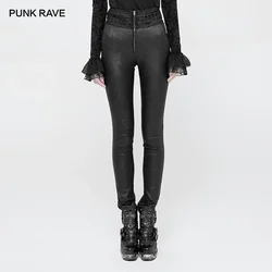 PUNK RAVE Gothic Dark Halloween Casual Jacquard Stretch High Waist Tight Pants Women Fashion Party Elegant Harajuku Trousers