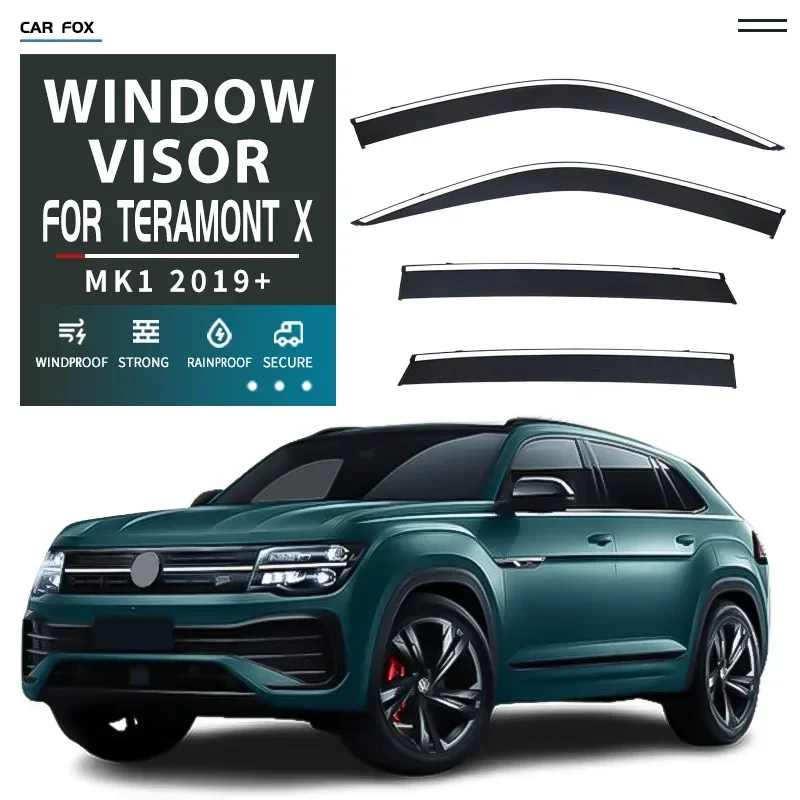 

Аксессуары для VW Teramont X 2019-2024, погодозащитный козырек для двери, вентиляционные оттенки, дверной козырек, вентиляционные оттенки, яркая полоса