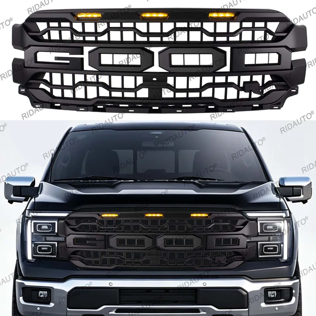 

Front Grills Bumper Grille With Amber LED Fit For F150 2024-2026 4X4 Pickup Radiator Grille Amber Lights Upgrades Raptor Grille