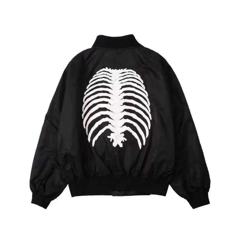 

y2k Bomber Jackets Men Women Black Gothic Skeleton Harajuku Baseball Varsity Jacket American Vintage Autumn Outerwear New