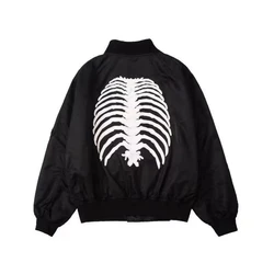 y2k Bomber Jackets Men Women Black Gothic Skeleton Harajuku Baseball Varsity Jacket American Vintage Autumn Outerwear New