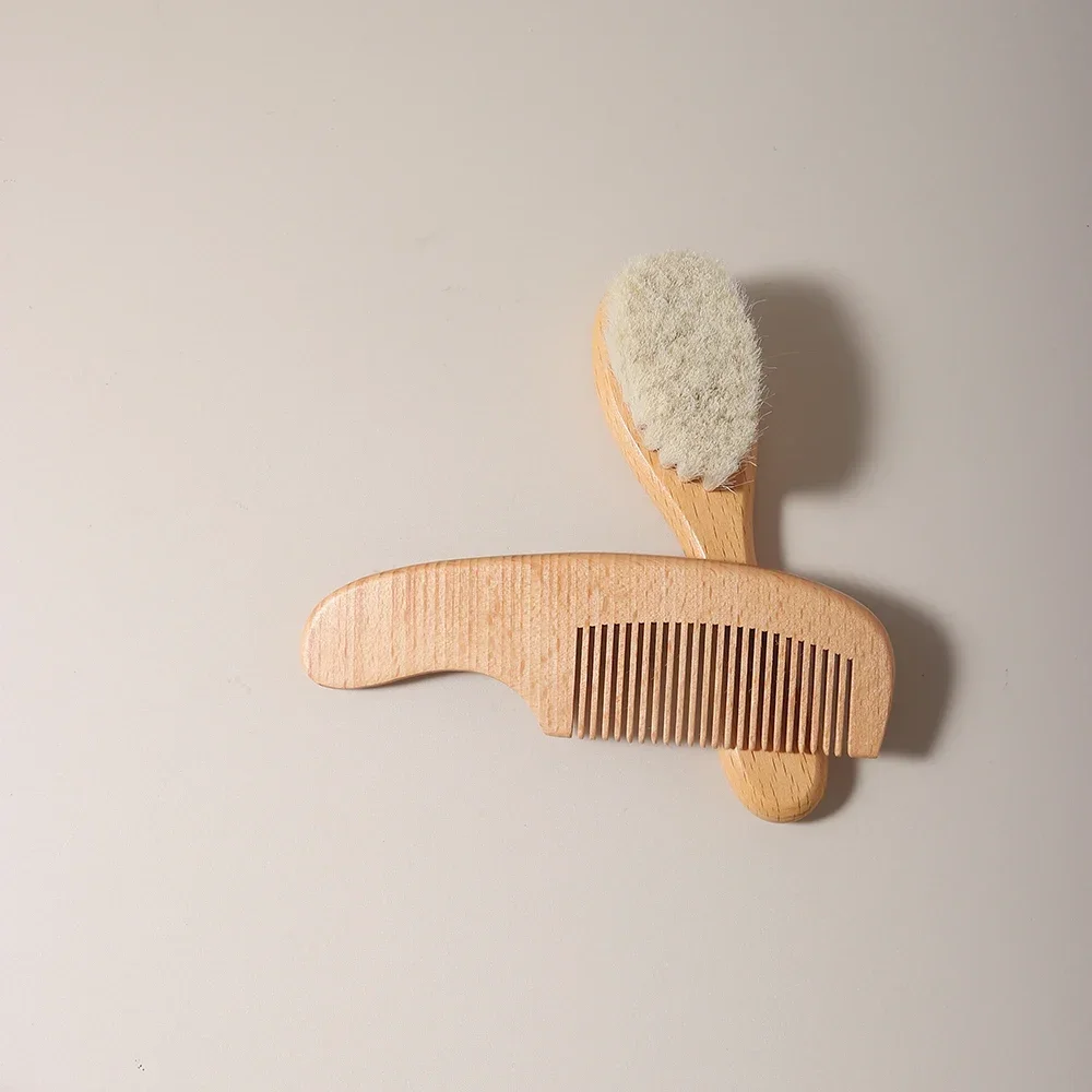 2 stücke Baby Pflege Haar wolle Pinsel Buche Holz Kamm Neugeborenen Massage Kamm Baby Dusche Geschenk set natürliche baby pinsel