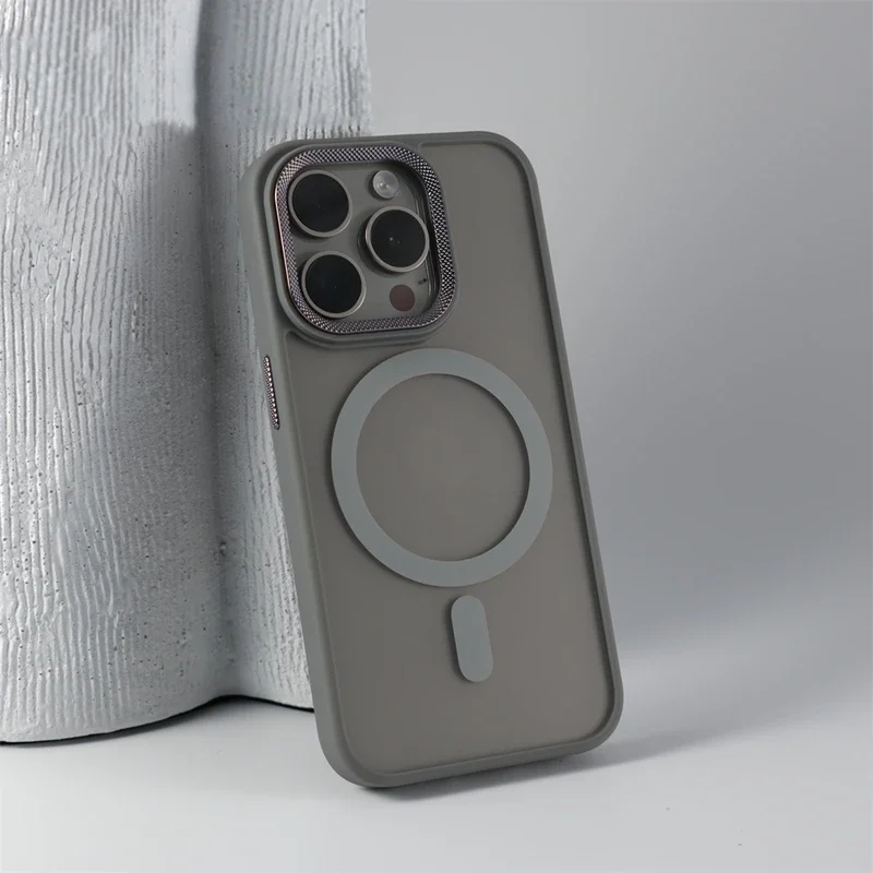 حافظة لهاتف آيفون 16 16pro max 15 13 14 Pro 11 12 شحن لاسلكي عدسة معدنية غطاء صلب ممتص للصدمات