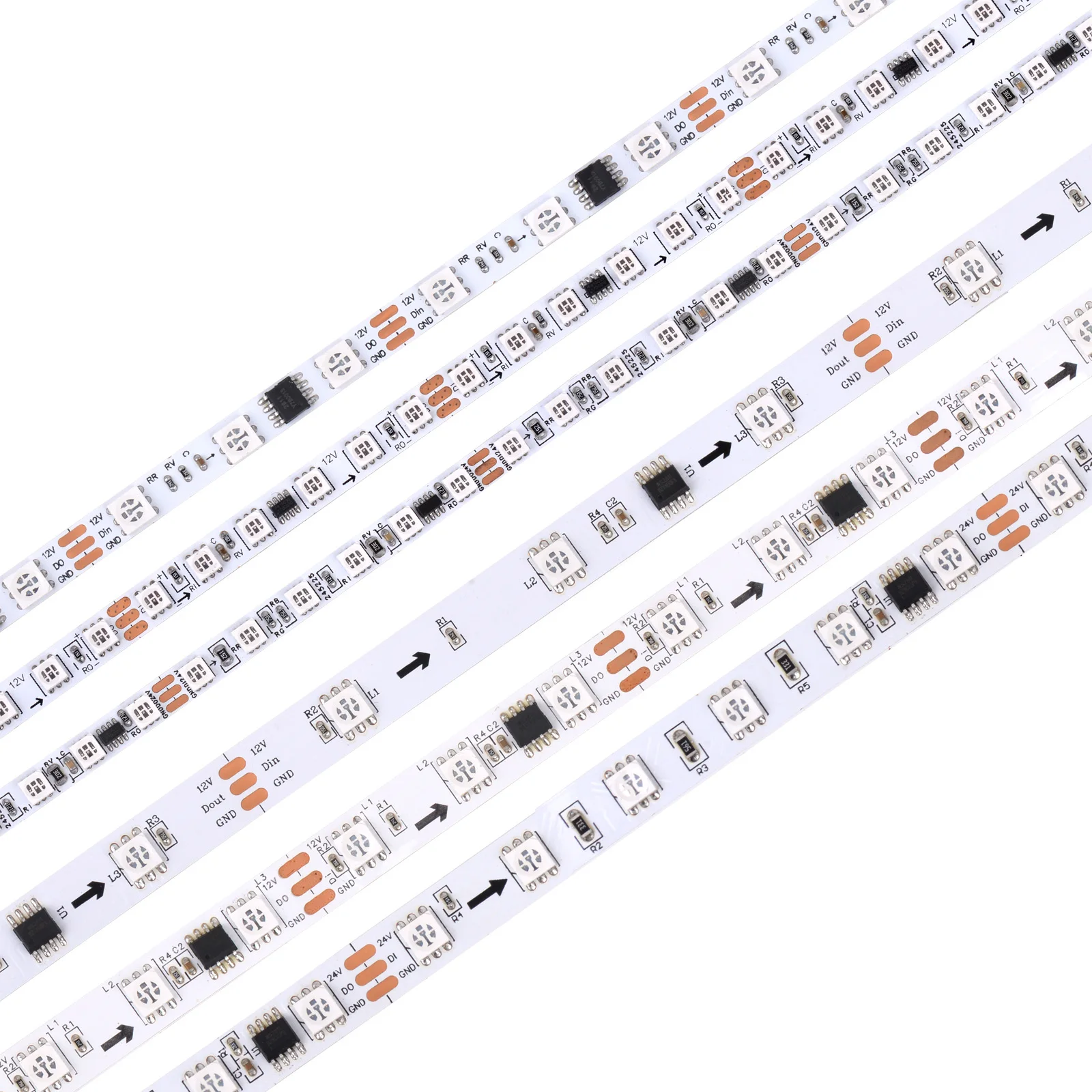 DC12V/24V WS2811 SPI RGB LED Strip Light For Decor Addressable Smart Pixels Magic LED Light WS2812B Tape Lights Black White PCB