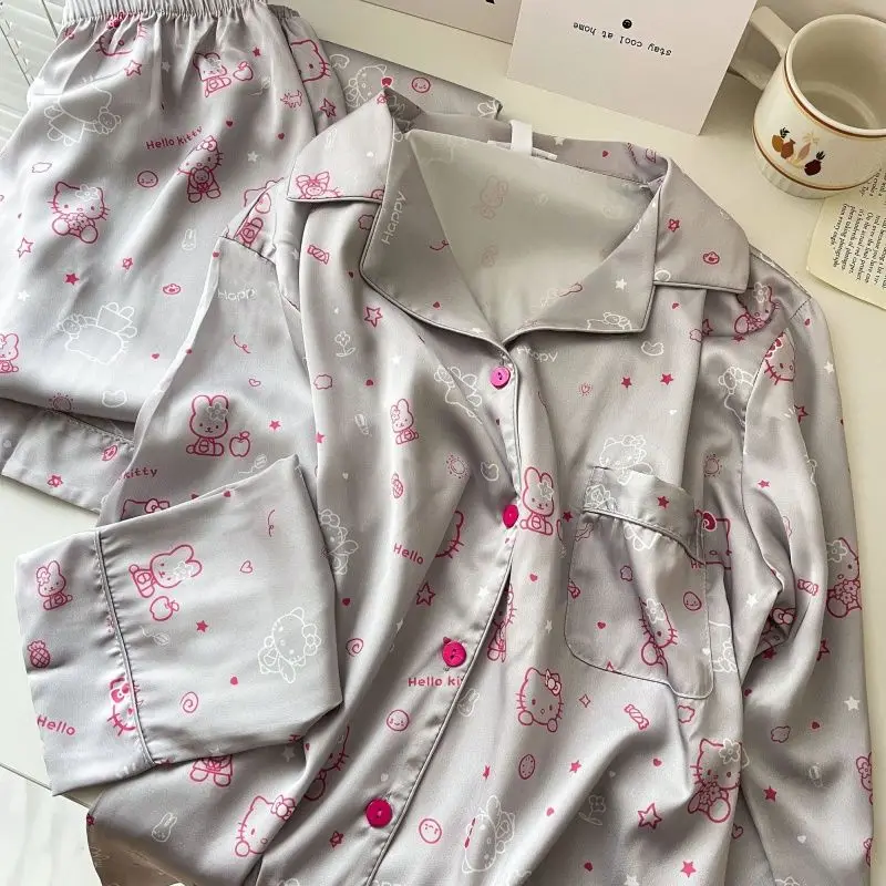 

Sanrio Hello Kitty женские пижамные комплекты для сна Kawaii мультфильм весна осень сексуальная ночная рубашка с длинными рукавами брюки одежда для сна домашняя одежда