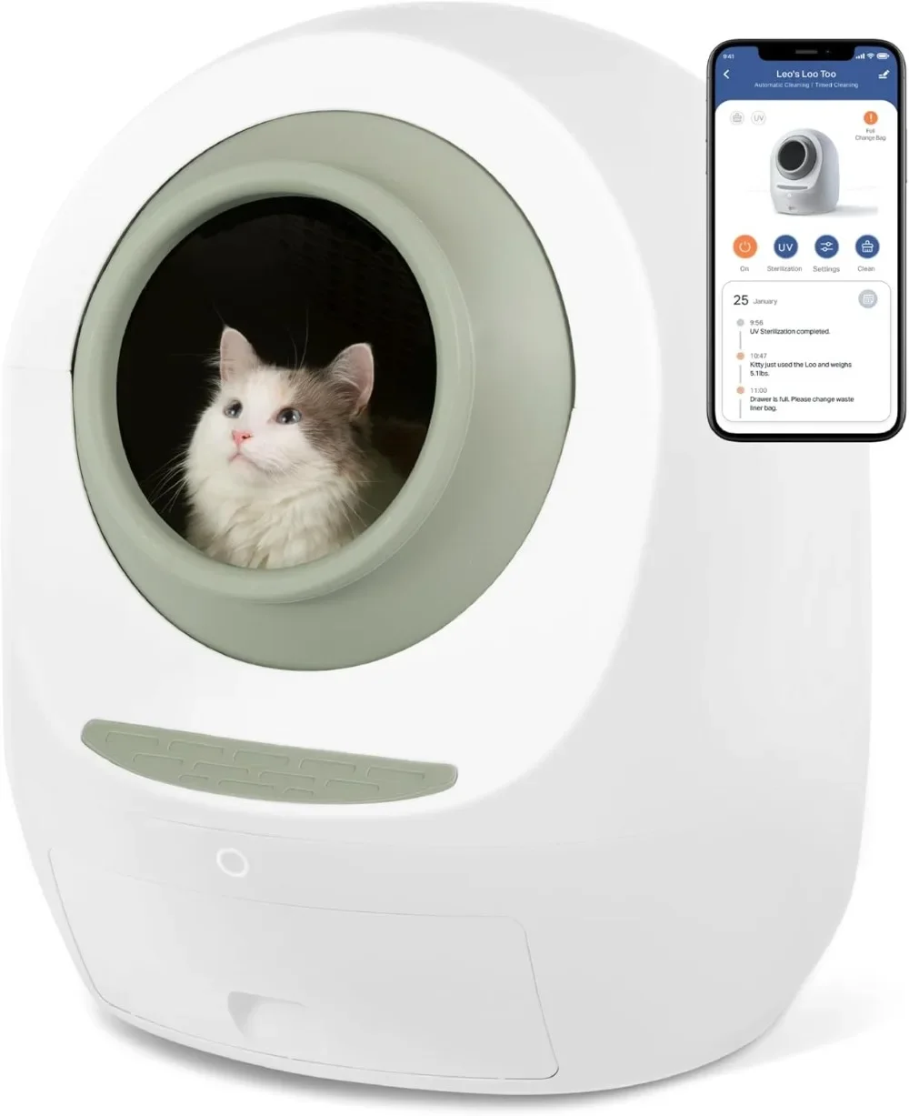 

Leo Loo Too Self-Cleaning Litter Box with Anti-Pinch Sensors, Odor Removal, Health Monitoring and Hands-Free App Control