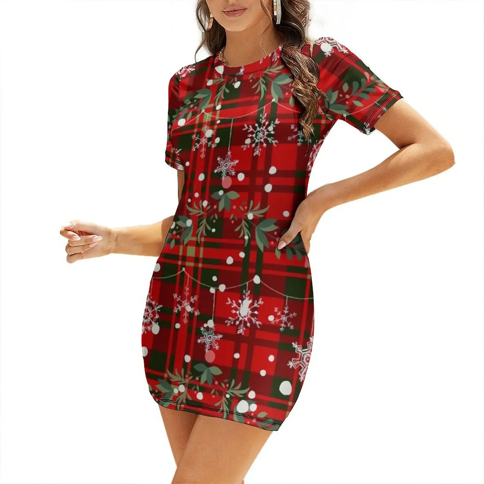 

Christmas Snowflake Tartan Short-Sleeved Dress women's summer dress 2026 dress for women summer
