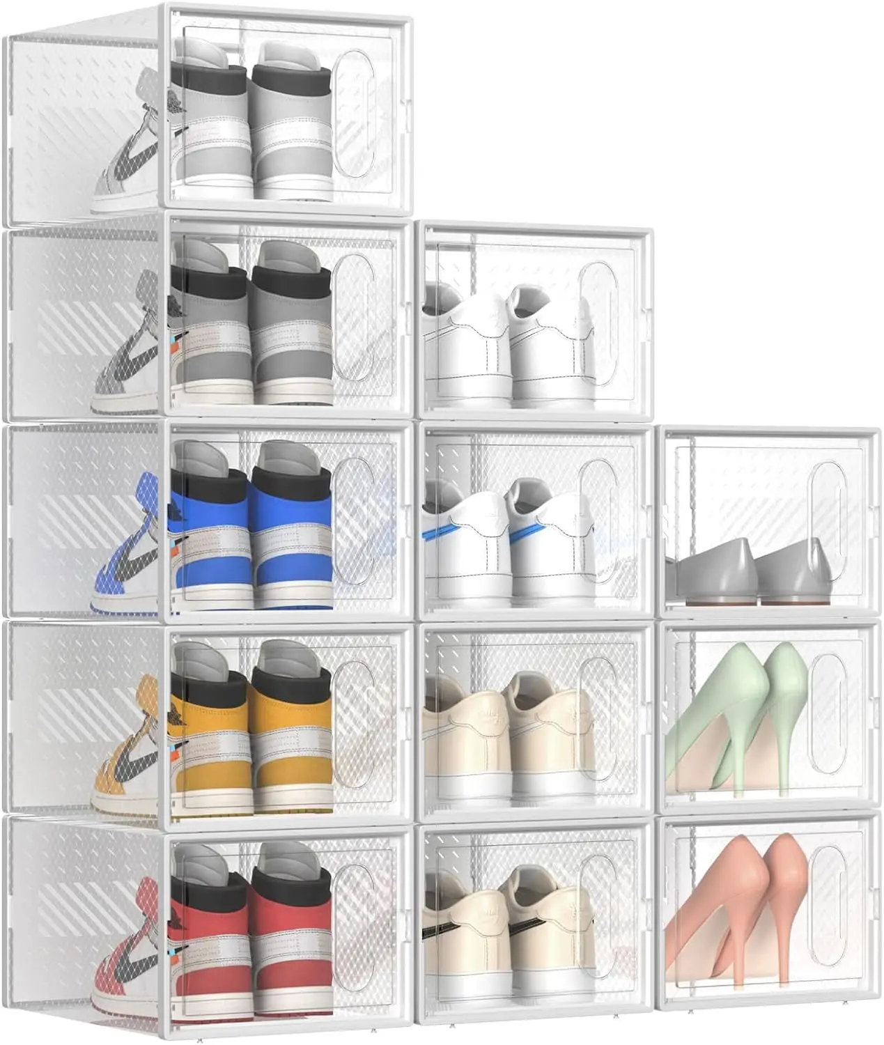 

SALA X-Large 12 Pack Shoe Storage Box with Magnetic Door, Fit up to Size 13, Clear Plastic Stackable Shoe Organizer for Closet,