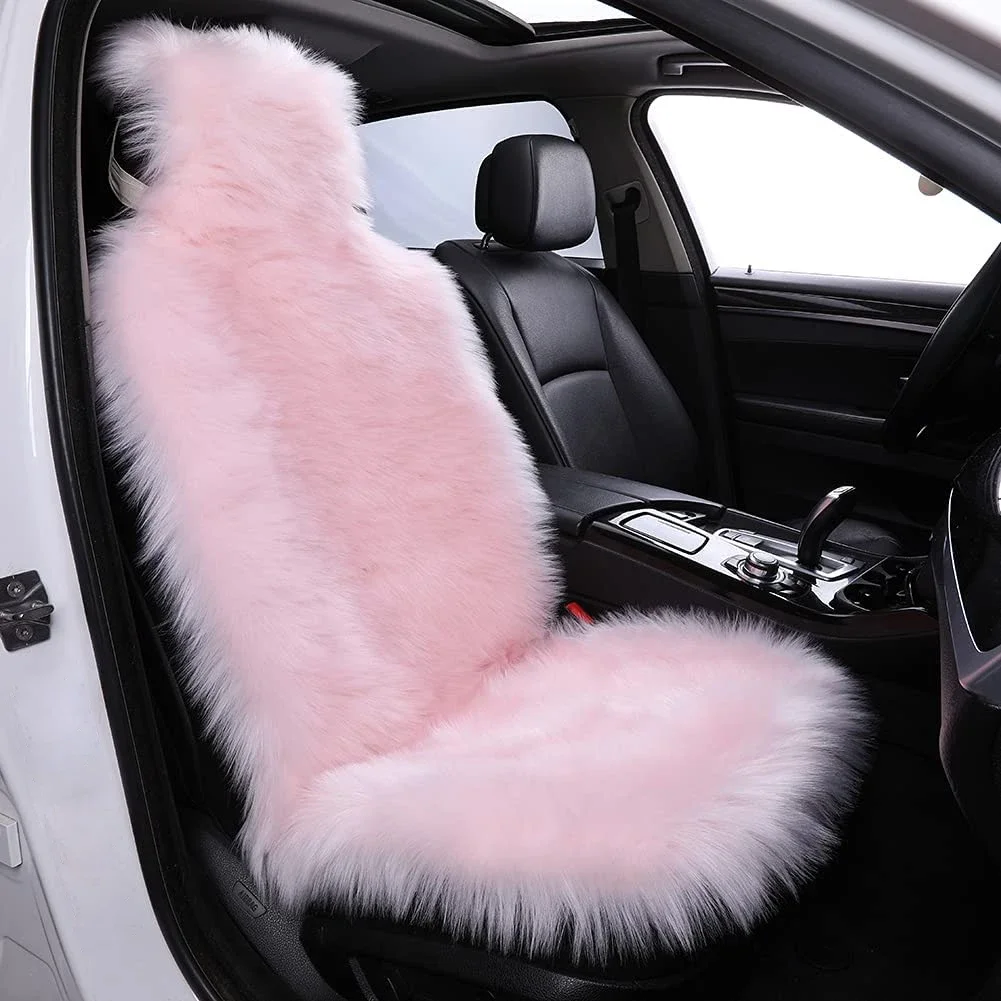 Winter Warm Car Seat Covers Artificial Plush Cars Cushion Soft Synthetic Wool Seats  Fit for Auto Truck, SUV, Van hot Pink