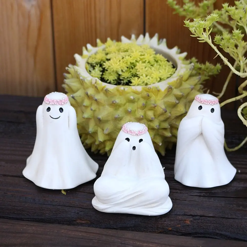 3pcs Micro Landscape Resin Halloween Ghost Decor Set Cartoon Cute Floral Haunting Ornaments Funny