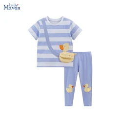 Little maven Baby Girls 2024 Summer Set Tracksuit Kids Clothes Sets Cartoon Ducks Children' Clothing Tops+Pants Clothes Cotton