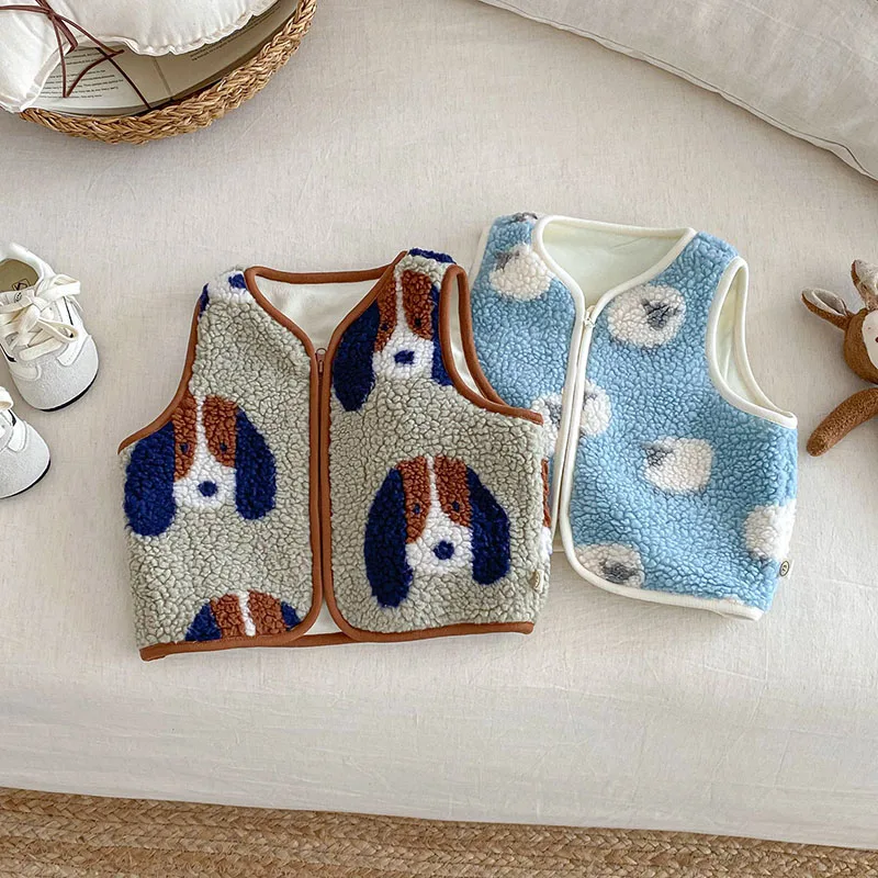 2025 New Winter Kids Vest 9M-5T Crtoon Sheep Dogs Baby Girls Thicken Sleeveless Jacket Fashion Loose Children Waistcoat