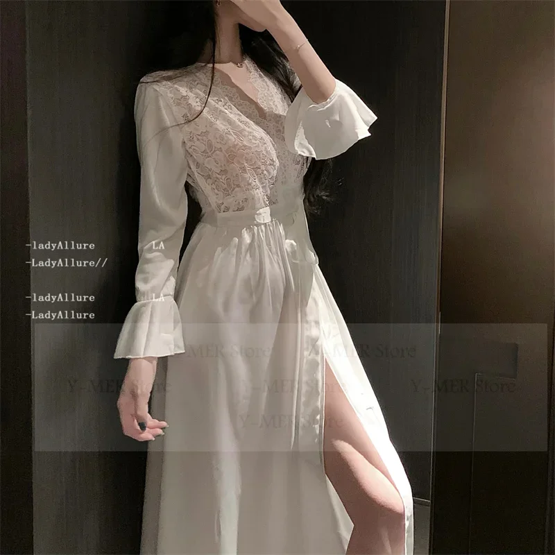 Luxury Backless Lace Floral Nightgown Vestidos De Novia White Sleepwear Women Elegant Wedding Dress Lazy Pijama Mujer Nightwear