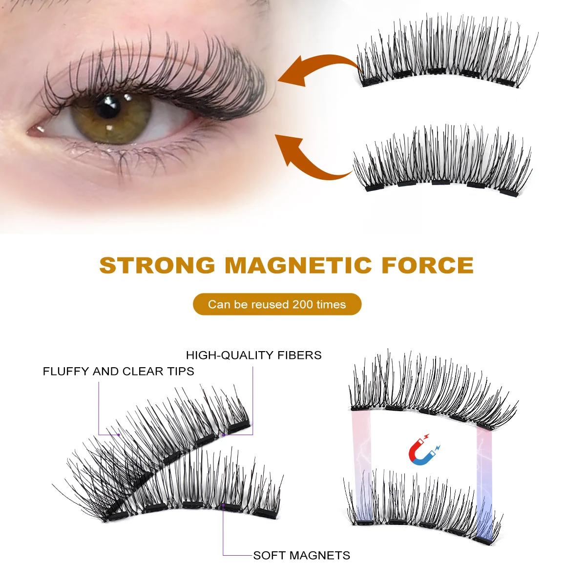 MAGEFY 3 Pairs Magnetic Eyelashes with Applicator Eyelash Brush Glue Free Reusable Magnetic Cat Eye Styles Natural Magnetic Lash