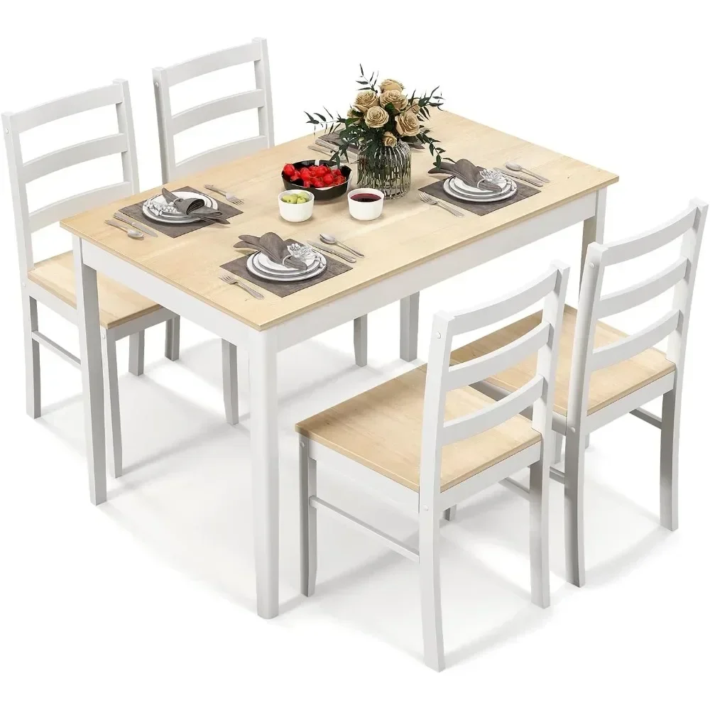 Wood Kitchen Table Chairs Set with Rubber Wood Legs, Space-Saving Design, Modern 5-Piece Dinette Set (Natural)