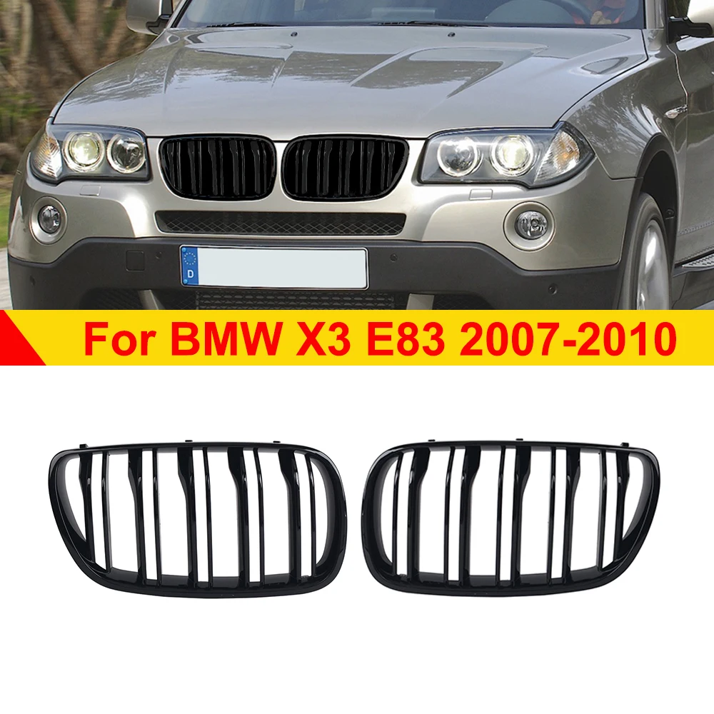 Car Dual Slats Double Line Front Bumper Hood Grille For BMW 1 Series X3 E83 07-10