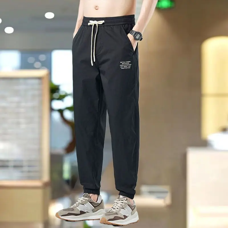 Men's Wear Resistant Ice Silk Work Trousers Quick Dry Loose Fit Nine Points Thin Model Construction Site Labor Uniforms