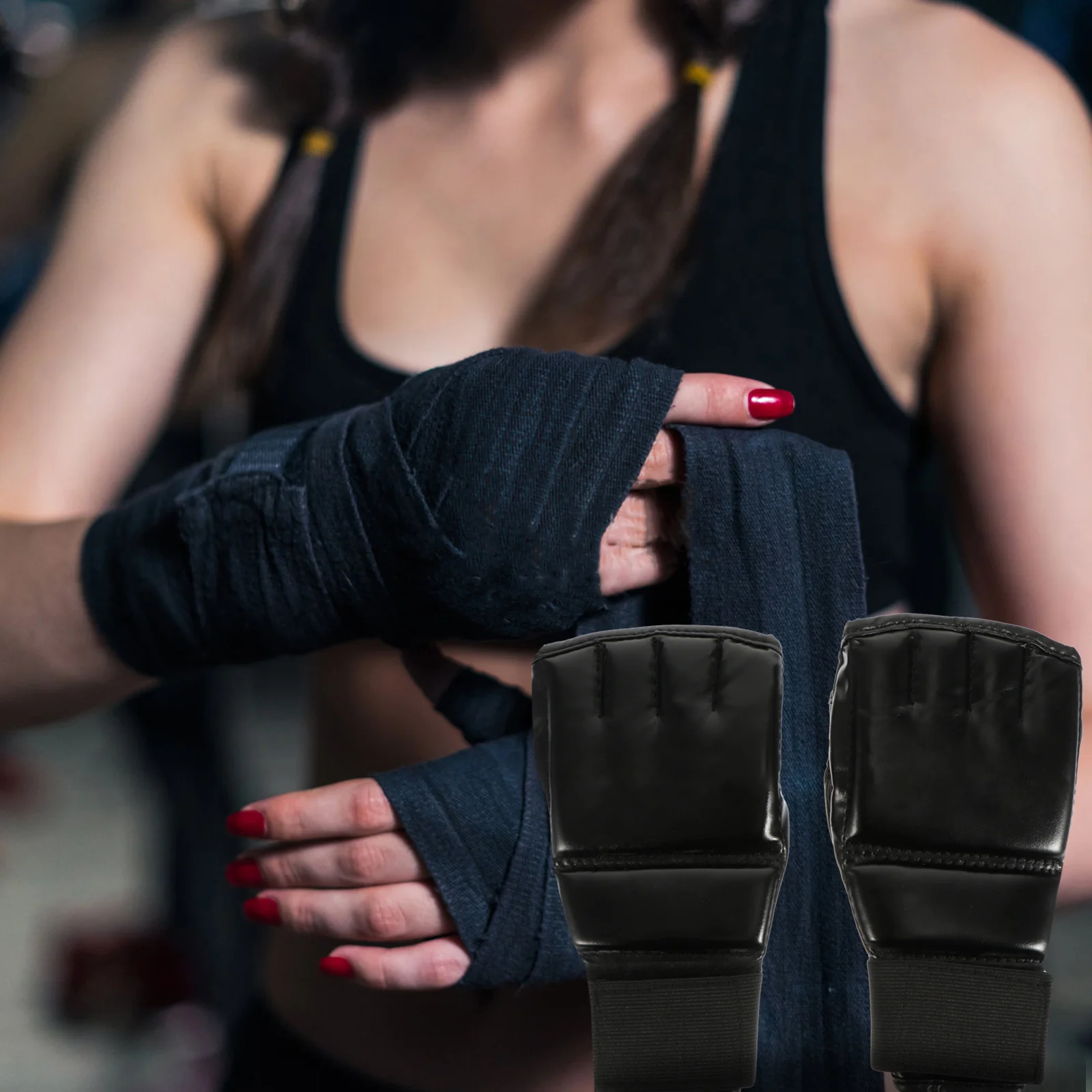 1 Para Rękawic Bokserskich Bez Palców Premium PU Wytrzymałe Rękawice Treningowe do Sparringu Kickboxingu MMA Oddychające z Wsparciem Nadgarstka