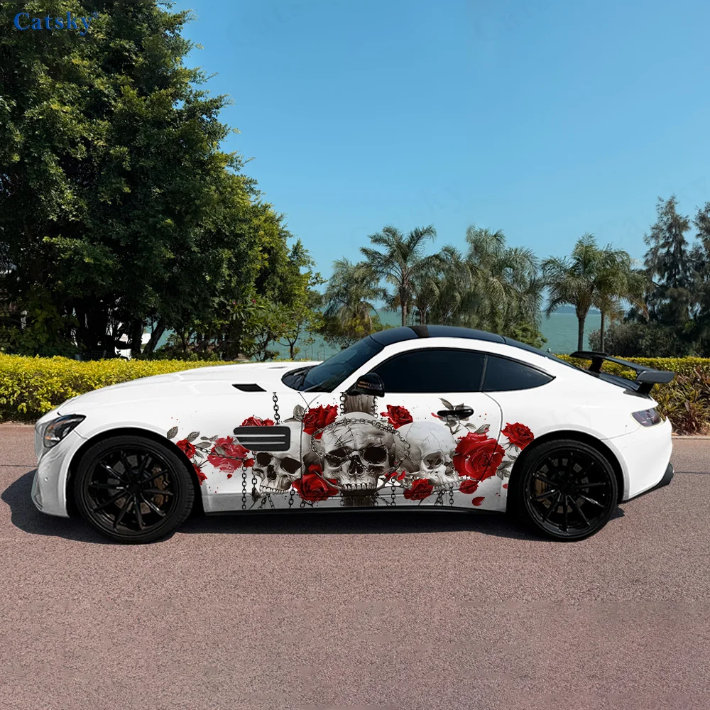 الهيكل العظمي الوردي عبر سلسلة سيارة الفينيل يلتف ملصق مائي ذاتي اللصق PVC مناسبة للشاحنات SUV DecorAuto اكسسوارات هدية