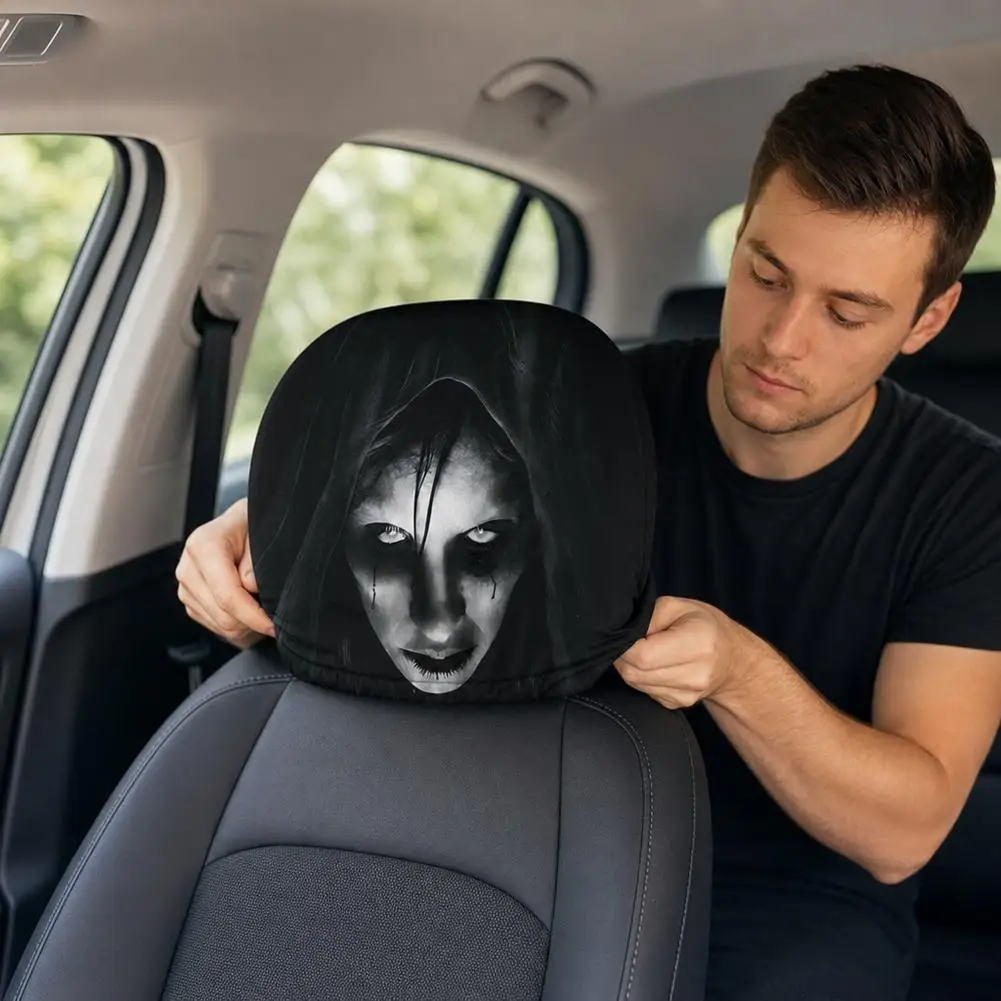Universelle Horror-Gesichts-Schonbezüge für Autokopfstützen, Gruseliger Schwarzer Totenkopf-Design, Lustig und Verspielt, Sitzschutz für alle Gelegenheiten, Auto-Zubehör – Detail 11