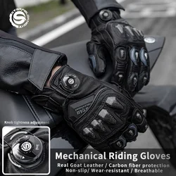 SFK Full Finger Motorcycle Gloves Real Goat Leather Non-slip Wear-resistant Carbon Fiber Protection Knob Adjust Riding Equipment